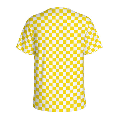 Yellow And White Checkered Pattern Print Men's Sports T-Shirt