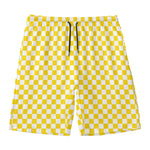 Yellow And White Checkered Pattern Print Men's Swim Trunks
