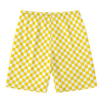 Yellow And White Checkered Pattern Print Men's Swim Trunks