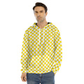 Yellow And White Checkered Pattern Print Men's Velvet Pullover Hoodie