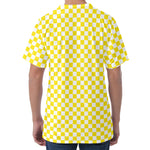 Yellow And White Checkered Pattern Print Men's Velvet T-Shirt