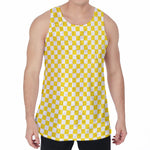 Yellow And White Checkered Pattern Print Men's Velvet Tank Top