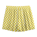 Yellow And White Checkered Pattern Print Mesh Shorts