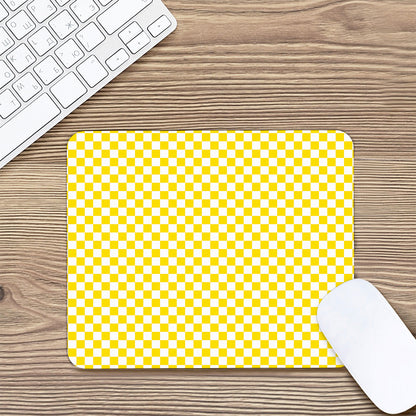 Yellow And White Checkered Pattern Print Mouse Pad