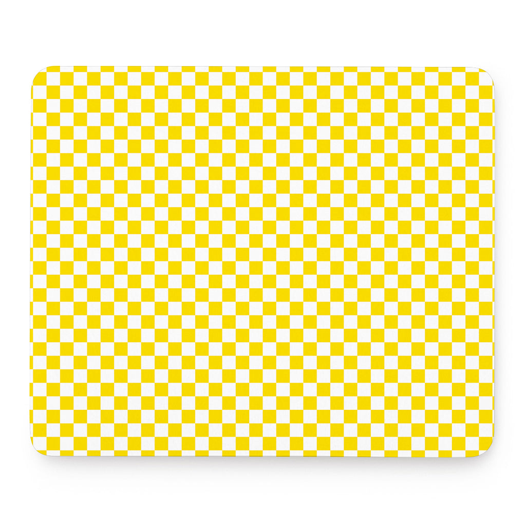 Yellow And White Checkered Pattern Print Mouse Pad