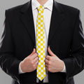 Yellow And White Checkered Pattern Print Necktie
