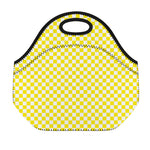 Yellow And White Checkered Pattern Print Neoprene Lunch Bag