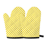 Yellow And White Checkered Pattern Print Oven Mitts