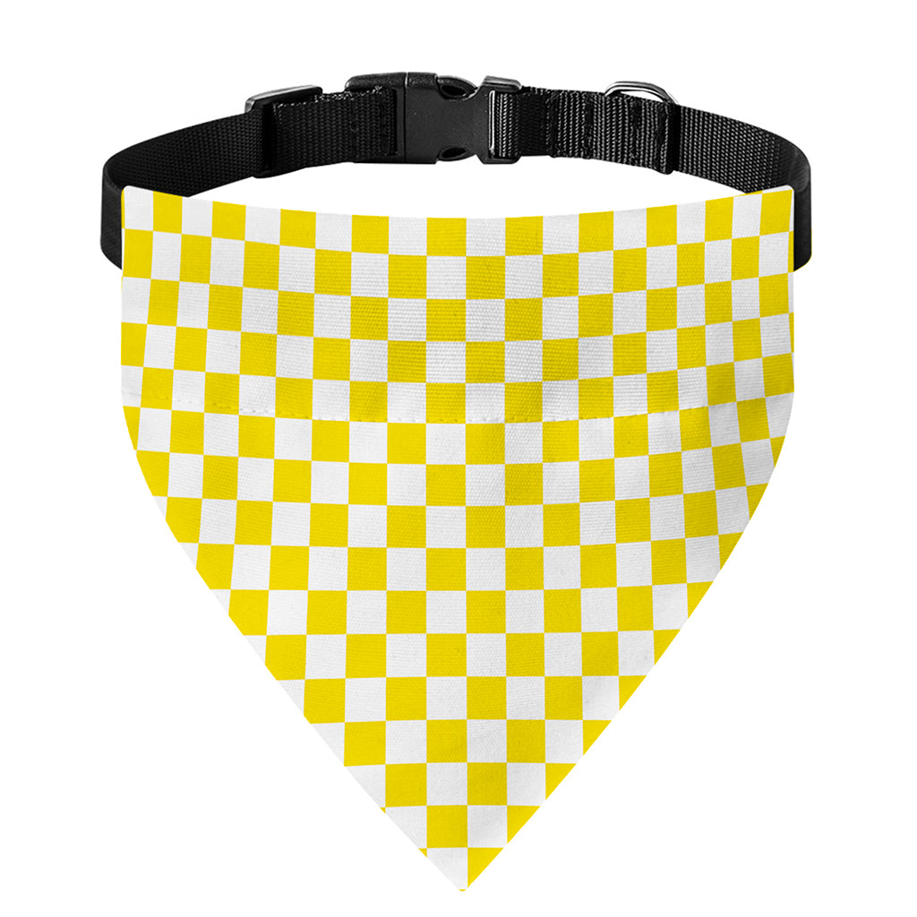Yellow And White Checkered Pattern Print Over The Collar Dog Bandana