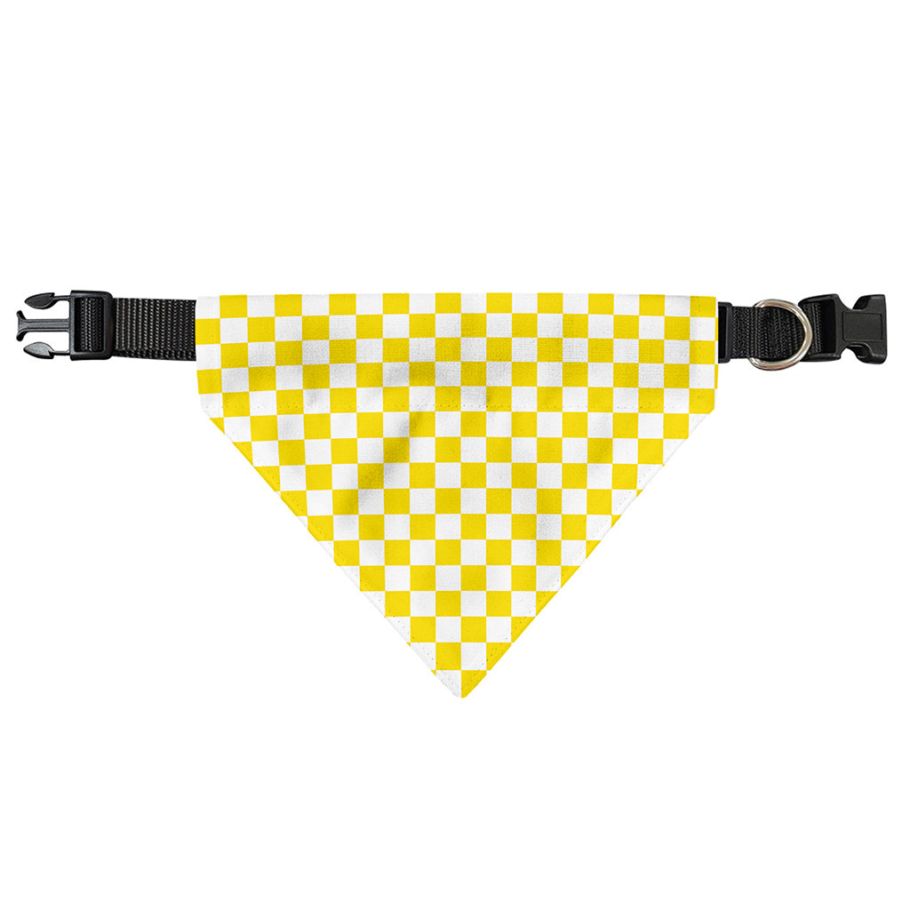 Yellow And White Checkered Pattern Print Over The Collar Dog Bandana