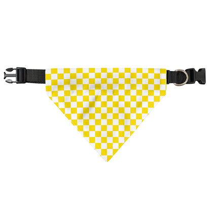 Yellow And White Checkered Pattern Print Over The Collar Dog Bandana