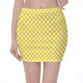 Yellow And White Checkered Pattern Print Pencil Mini Skirt