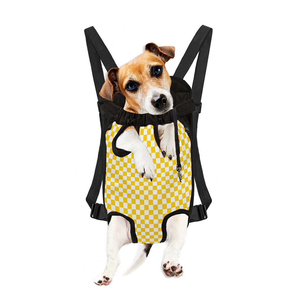 Yellow And White Checkered Pattern Print Pet Carrier Backpack