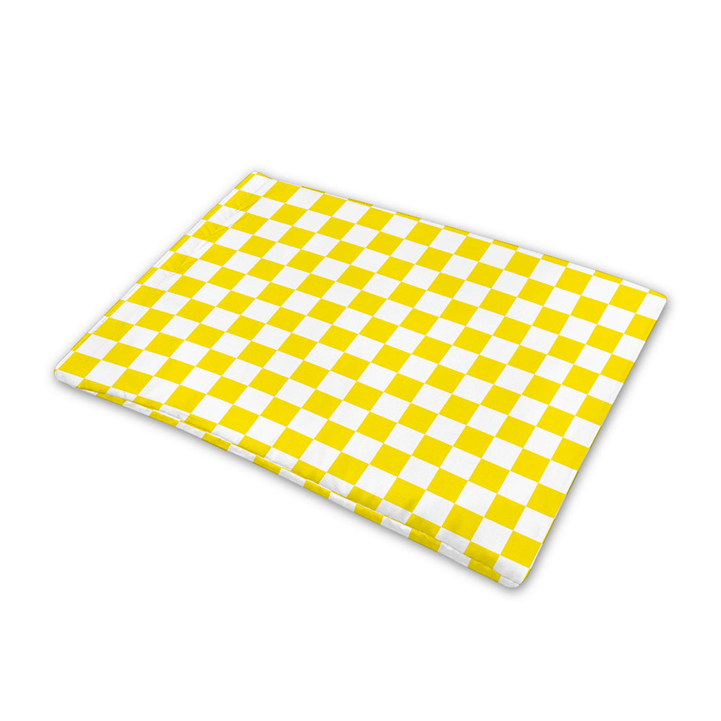 Yellow And White Checkered Pattern Print Pet Cooling Mat Cover