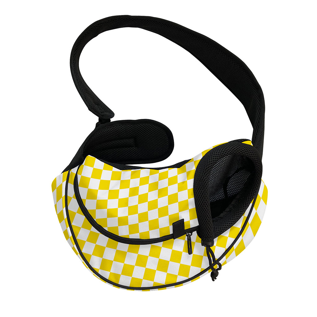 Yellow And White Checkered Pattern Print Pet Sling Carrier