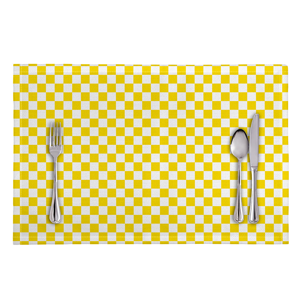 Yellow And White Checkered Pattern Print Placemat