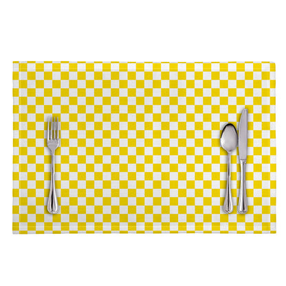 Yellow And White Checkered Pattern Print Placemat