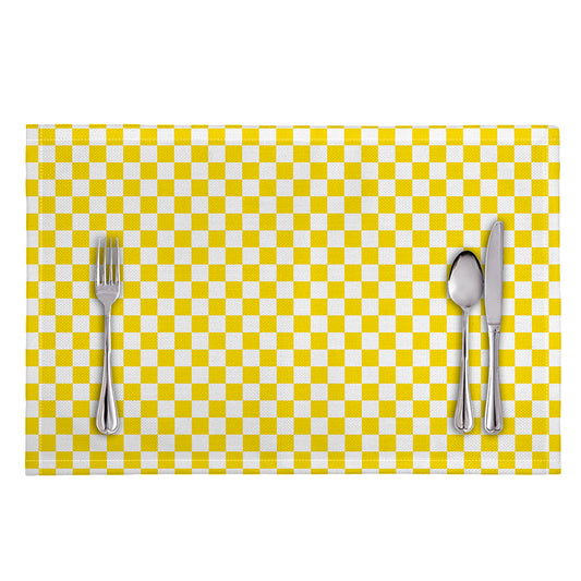 Yellow And White Checkered Pattern Print Placemat