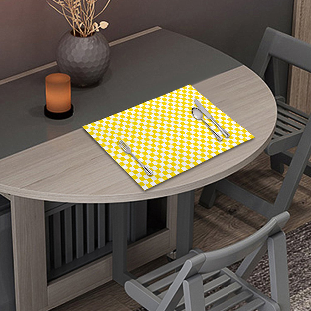 Yellow And White Checkered Pattern Print Placemat