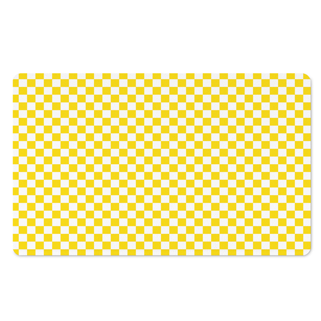 Yellow And White Checkered Pattern Print Polyester Doormat