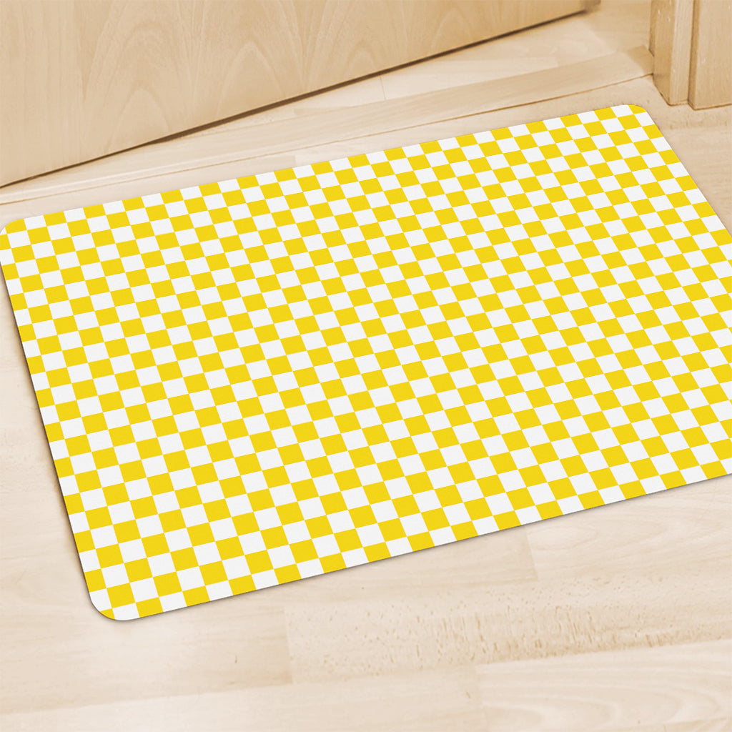 Yellow And White Checkered Pattern Print Polyester Doormat