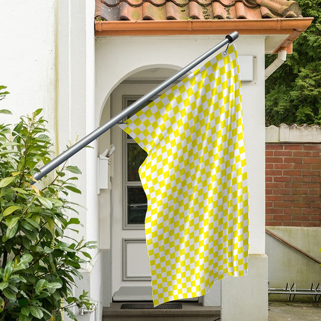 Yellow And White Checkered Pattern Print Polyester Flag