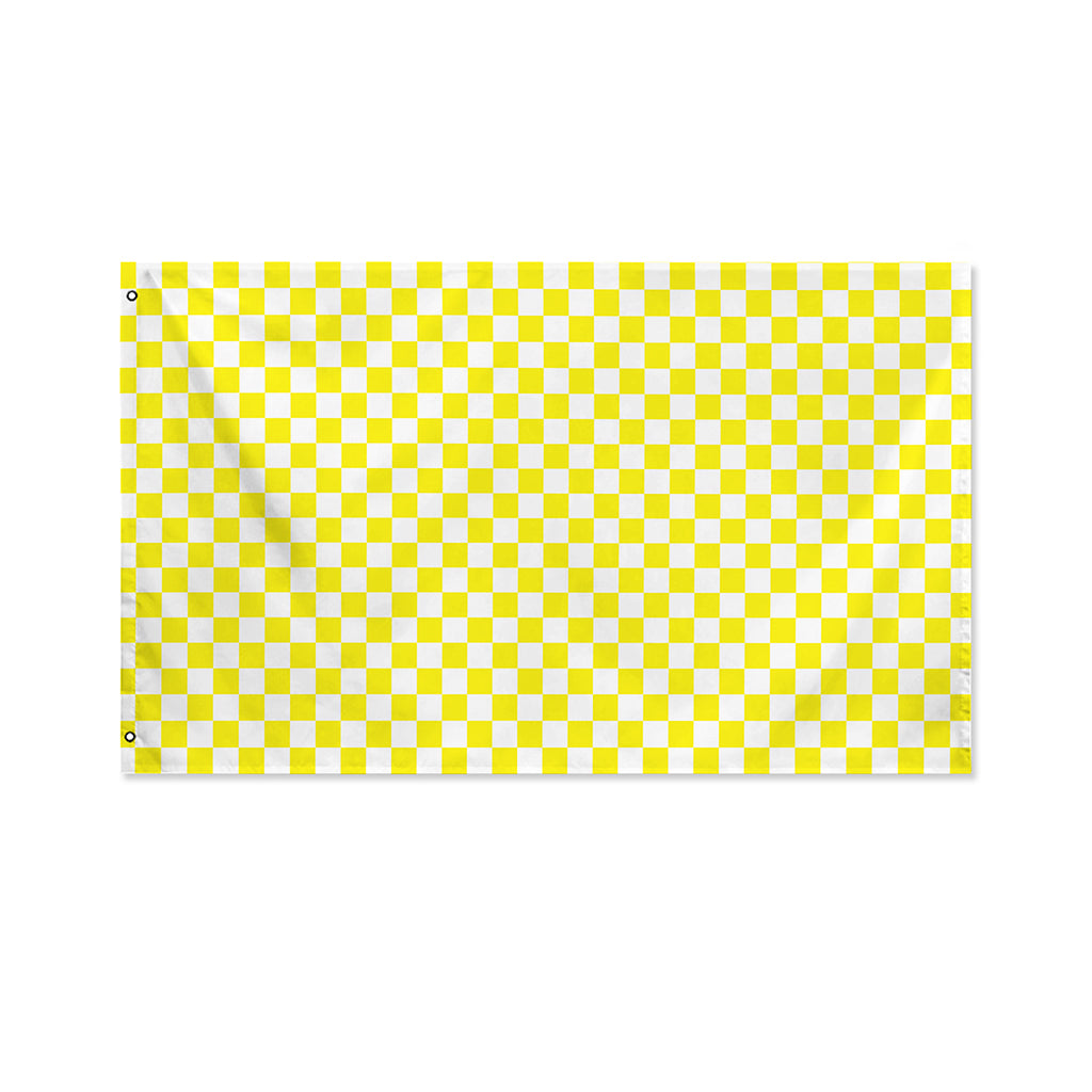 Yellow And White Checkered Pattern Print Polyester Flag
