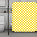 Yellow And White Checkered Pattern Print Polyester Shower Curtain