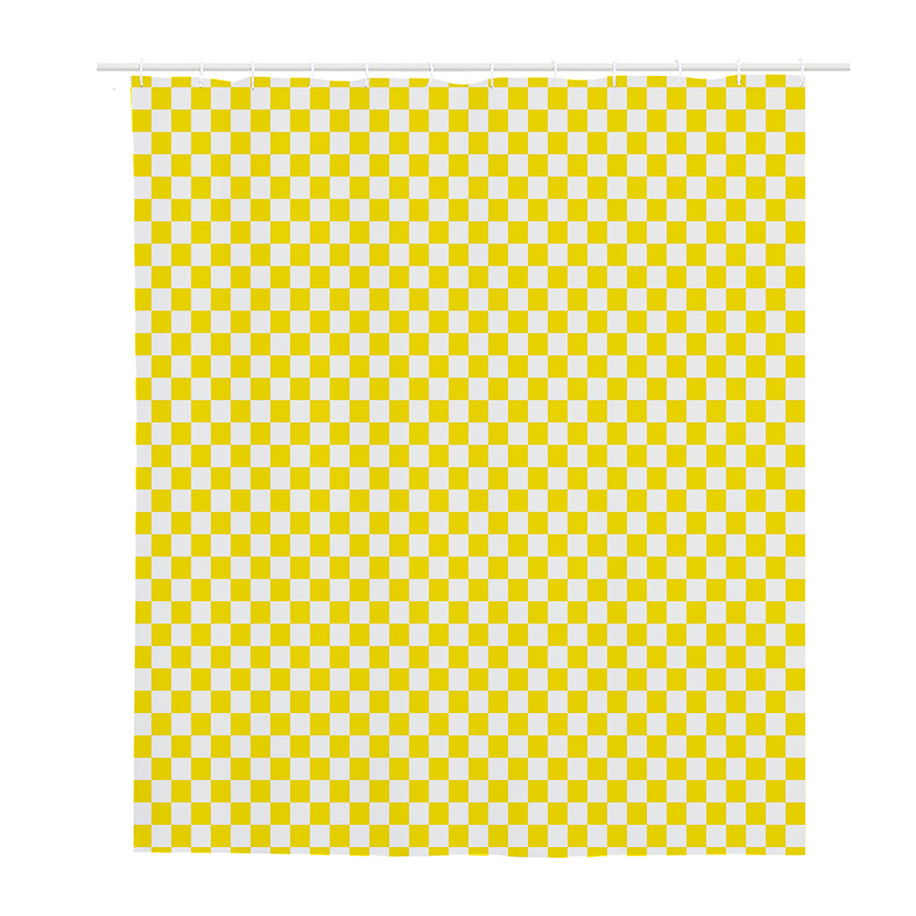 Yellow And White Checkered Pattern Print Polyester Shower Curtain