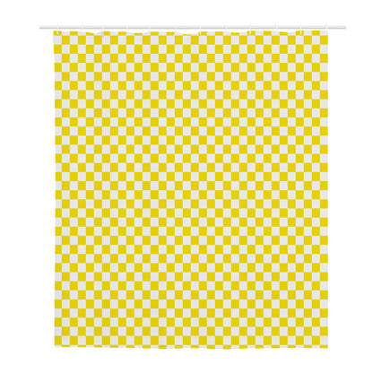 Yellow And White Checkered Pattern Print Polyester Shower Curtain