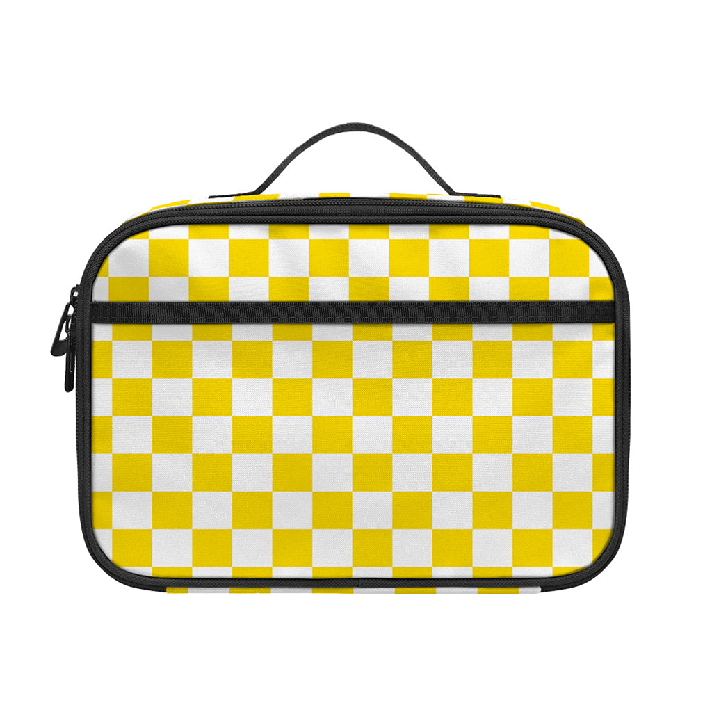 Yellow And White Checkered Pattern Print Portable Lunch Bag