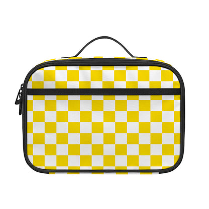 Yellow And White Checkered Pattern Print Portable Lunch Bag