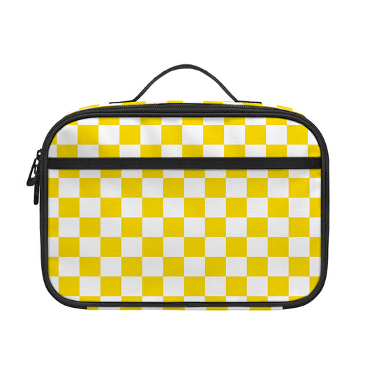 Yellow And White Checkered Pattern Print Portable Lunch Bag