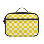 Yellow And White Checkered Pattern Print Portable Lunch Bag