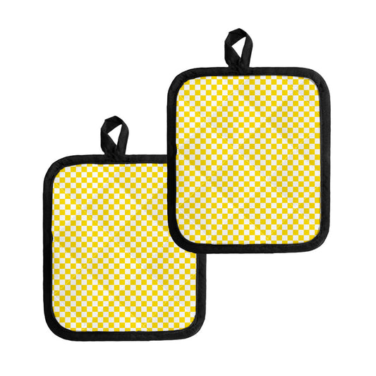 Yellow And White Checkered Pattern Print Pot Holders