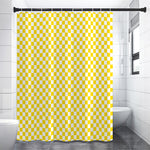 Yellow And White Checkered Pattern Print Premium Shower Curtain
