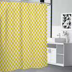 Yellow And White Checkered Pattern Print Premium Shower Curtain