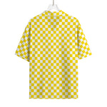 Yellow And White Checkered Pattern Print Rayon Hawaiian Shirt