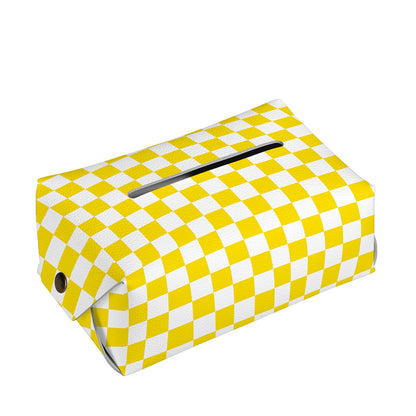 Yellow And White Checkered Pattern Print Rectangle Tissue Box Cover