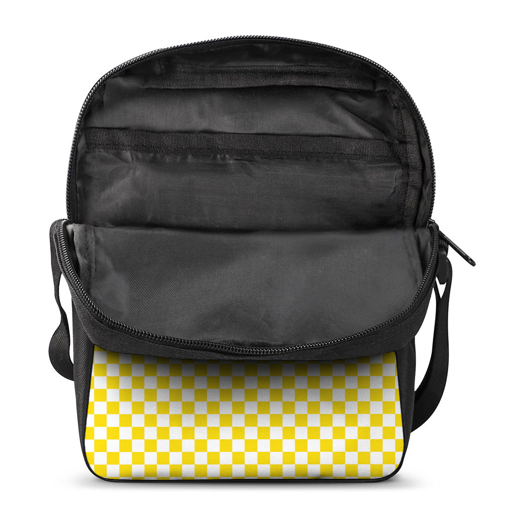 Yellow And White Checkered Pattern Print Rectangular Crossbody Bag