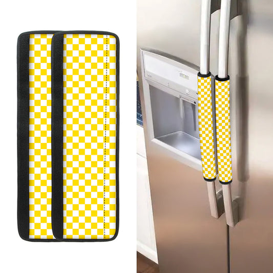 Yellow And White Checkered Pattern Print Refrigerator Handle Covers