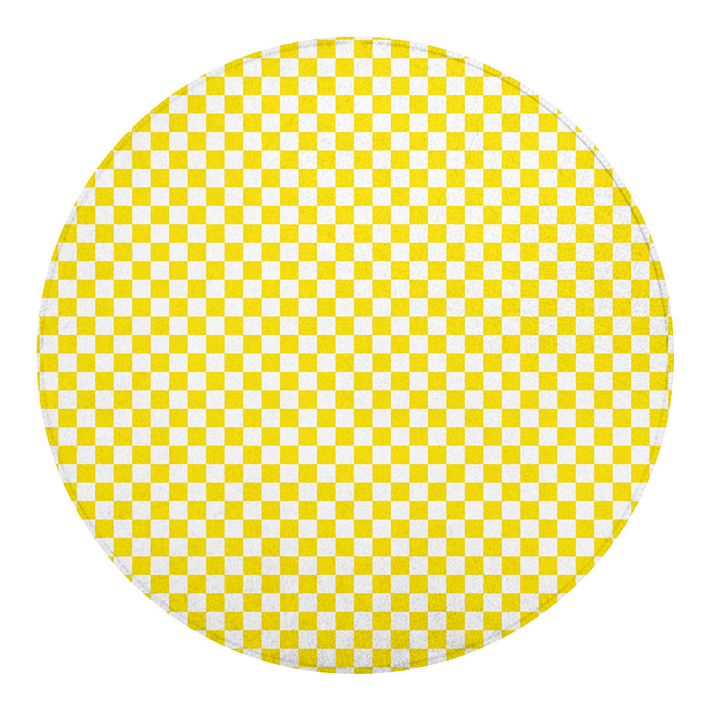 Yellow And White Checkered Pattern Print Round Blanket