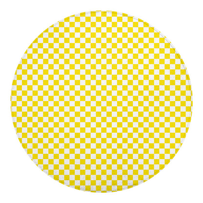 Yellow And White Checkered Pattern Print Round Blanket
