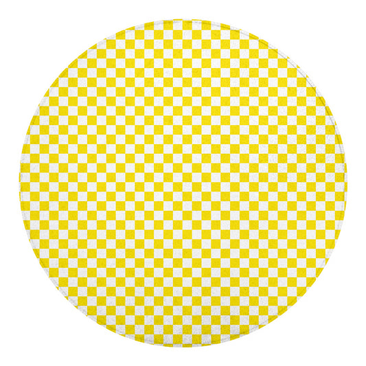 Yellow And White Checkered Pattern Print Round Blanket