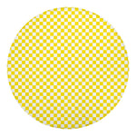 Yellow And White Checkered Pattern Print Round Blanket