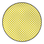 Yellow And White Checkered Pattern Print Round Floor Mat