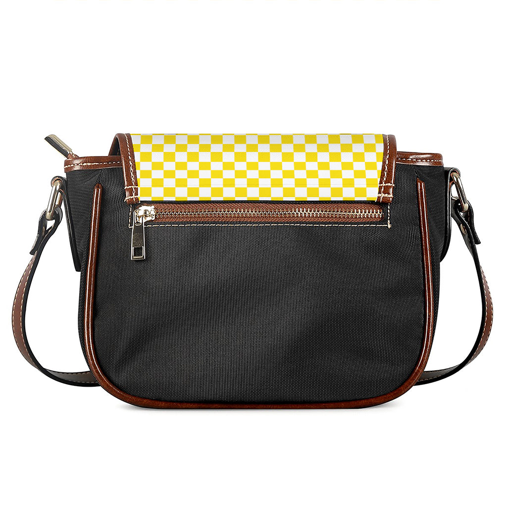 Yellow And White Checkered Pattern Print Saddle Bag