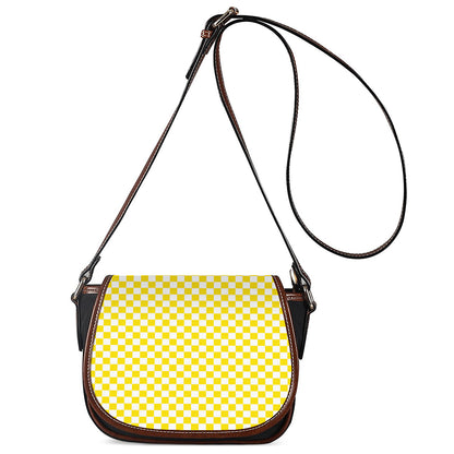 Yellow And White Checkered Pattern Print Saddle Bag
