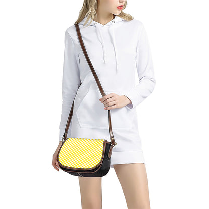 Yellow And White Checkered Pattern Print Saddle Bag
