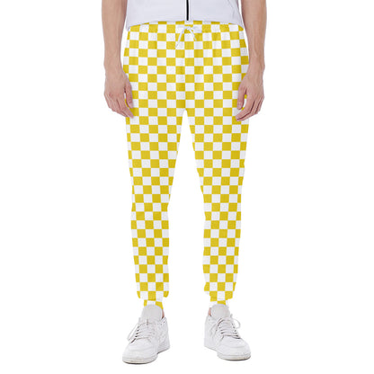 Yellow And White Checkered Pattern Print Scuba Joggers